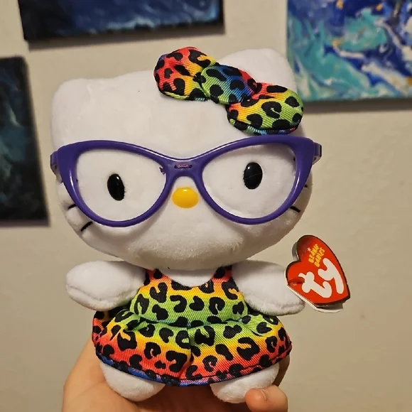 5.5" Hello Kitty TY Plush w Rainbow Leopard Print 2017 - Picture 1 of 6